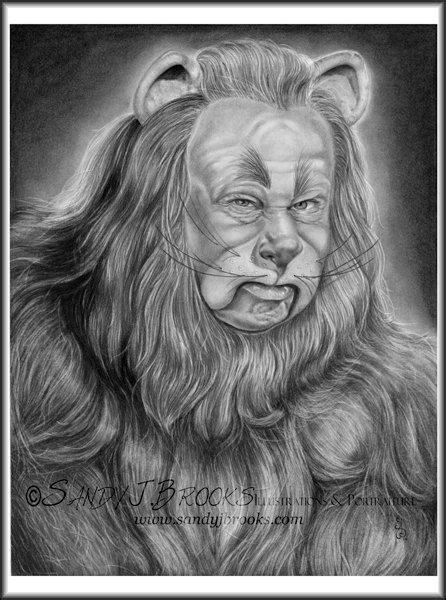 Original Artwork Bert Lahr Cowardly Lion Wizard Of Oz Drawing Charcoal