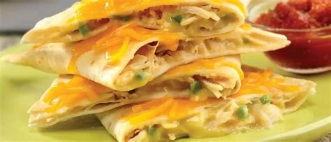 Macaroni is combined with canned cheese soup, topped with shredded colby cheese and baked. Creamy Chicken Quesadillas | Chicken soup recipes, Cheese ...