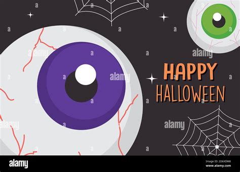Feliz Diseño De Halloween Con Ojos De Miedo Y Tela De Araña Sobre Fondo
