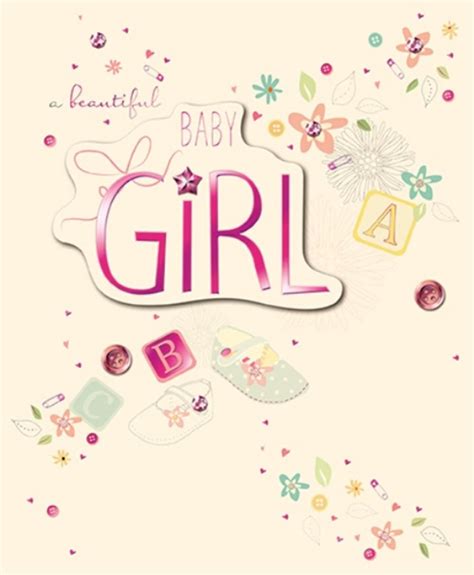 New Baby Girl Embellished Congratulations Greeting Card Cards Love