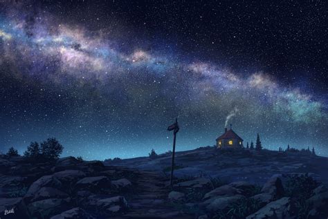 Hut House And Starry Night Wallpaper Hd Artist 4k Wallpapers Images