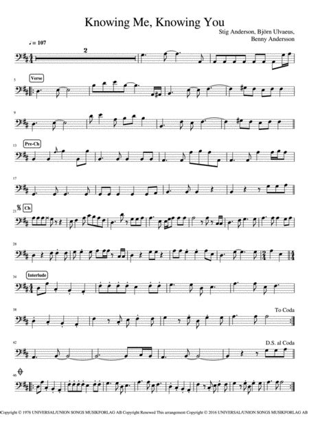 Knowing Me Knowing You Sheet Music Abba Bass Guitar Tab