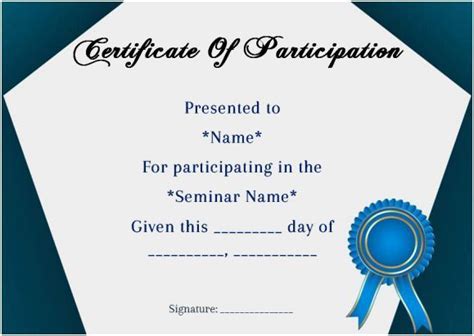 Certificate Of Participation In Seminar Template Certificate Of