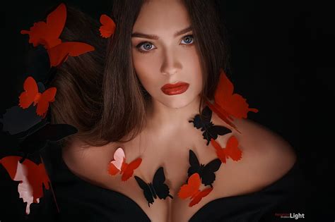 Women Portrait Butterfly Red Lipstick Black Background 1080p Wallpaper Hdwallpaper