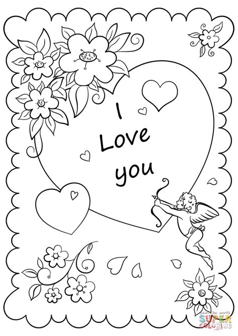 Mother's day cards for kids to color; Valentine's Day Card "I Love You" coloring page | Free Printable Coloring Pages
