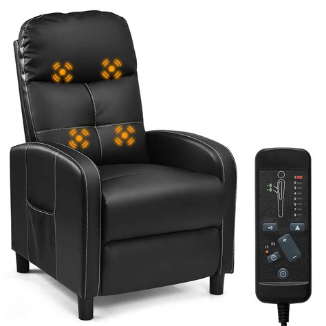 costway massage leather recliner chair single sofa home theater seating w remote control