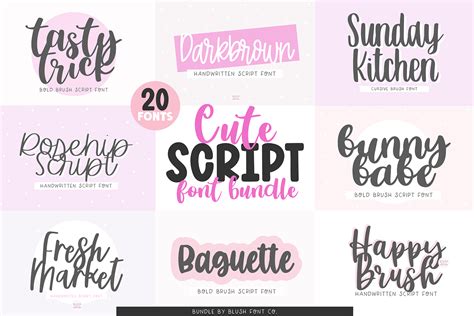 Cute Script Font Bundle Vol 1 20 Fonts — Blush Font Co