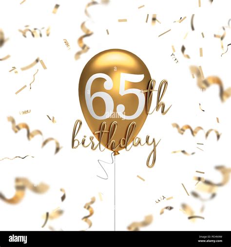 Happy 65th Birthday Gold Balloon Greeting Background 3d Rendering