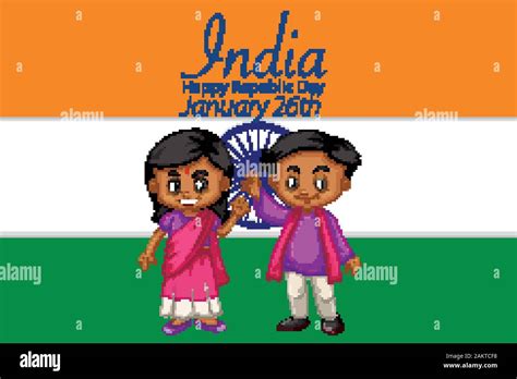 India Happy Republic Day Poster Design With Two Happy Kids Illustration