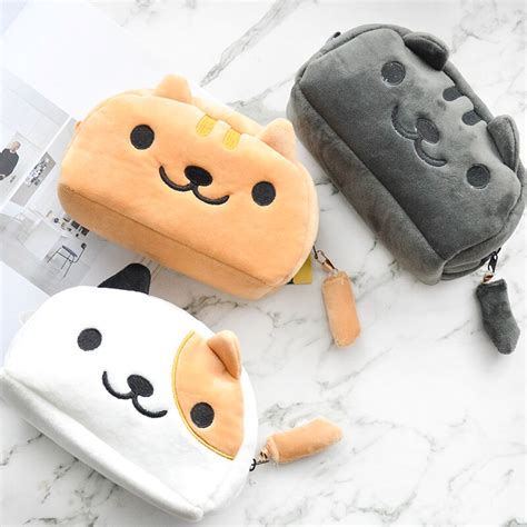 Large Kawaii Neko Atsume Cartoon Plush Cat Pencil Bags Cosmetic Bag