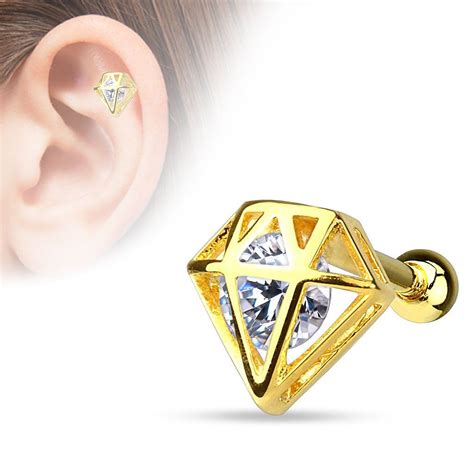 Cz 14kt Gold Plated Surgical Steel Cartilage Helix Tragus Barbell Piercing Tragus Tragus
