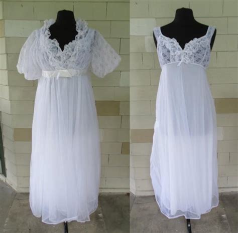 1960s Radcliffe Bridal Peignoir Set Bridal White Chiffon Nightgown And