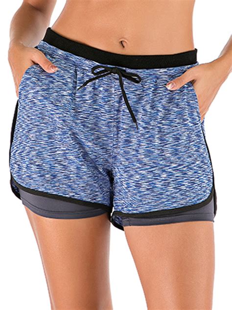 Womens Double Layer Yoga Shorts Workout Shorts Athletic Sports Active Running Shorts With