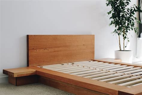 ledge bed handmade recycled messmate timber bed frame with built in bedside tables by al and