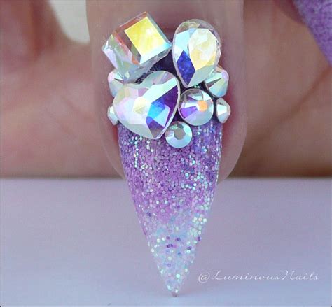 Glitter Fade Feature Nail With Swarovski Bling Purple Nails Lilac