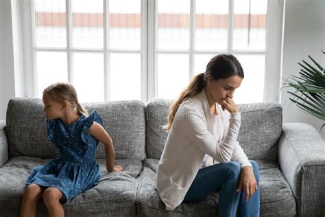 Offended Young Mom And Small Daughter Fight At Home Stock Image Image