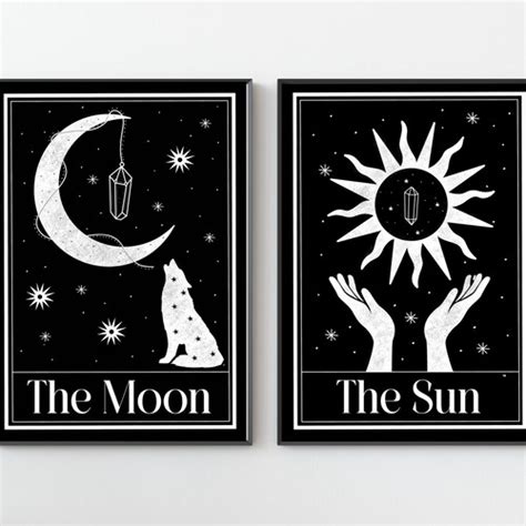 Set Of 2 Sun And Moon Wall Art Prints Celestial Prints Boho Etsy Uk