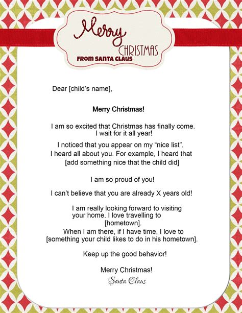 Christmas Letter From Santa Free Printable Free Printable Templates