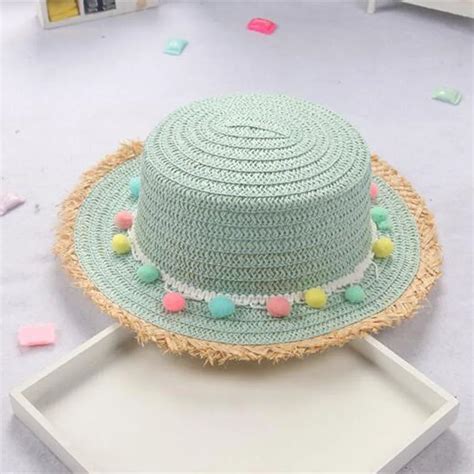 Child Summer Panama Sun Hats Colorful Tassel Balls Straw Hat Girl