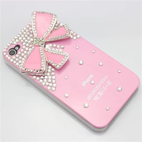 Luxury Cute Girly Pink Diamond Case Bow Battery Skin Back Cover For
