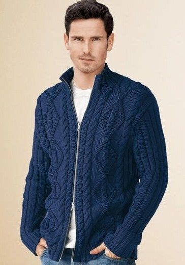 4 free men's sweater patterns. Men's Jacket Sweater Hand Knit Cabled Pattern with zipper ...