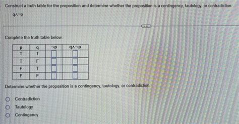 Solved Construct A Truth Table For The Proposition And