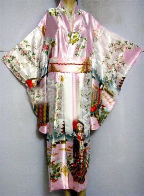 Pink Japanese Vintage Original Tradition Silk Yukata Kimono Dress With