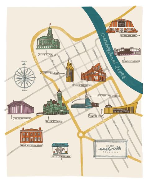 This Map Of Nashville Tennessee Highlights Some Of The Most Popular