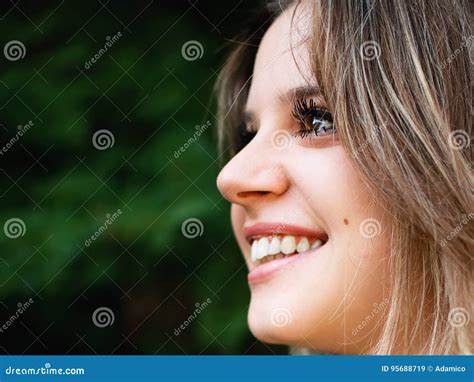 Profile Of A Beautiful Smiling Girl Stock Image Image Of Profile