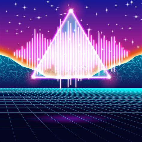 Neon New Retro Wave Computer Landscape With Lightning