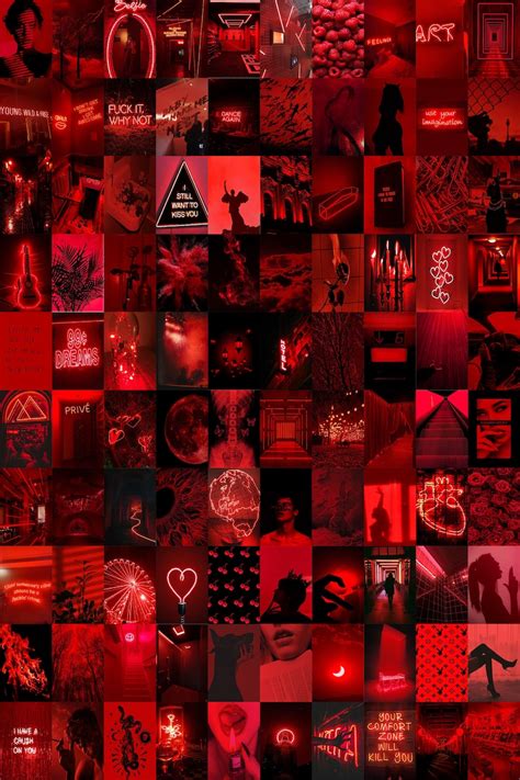 270pcs Red Poster Aesthetic Wall Collage Kit Neon Red Etsy