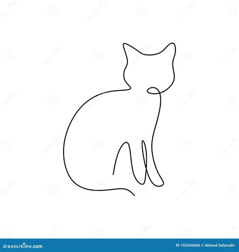 One Line Cat Design Silhouettehand Drawn Minimalism Style Vector