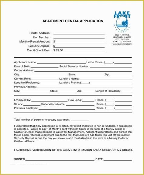 Apartment Application Template Free Of 11 Sample Rental Application