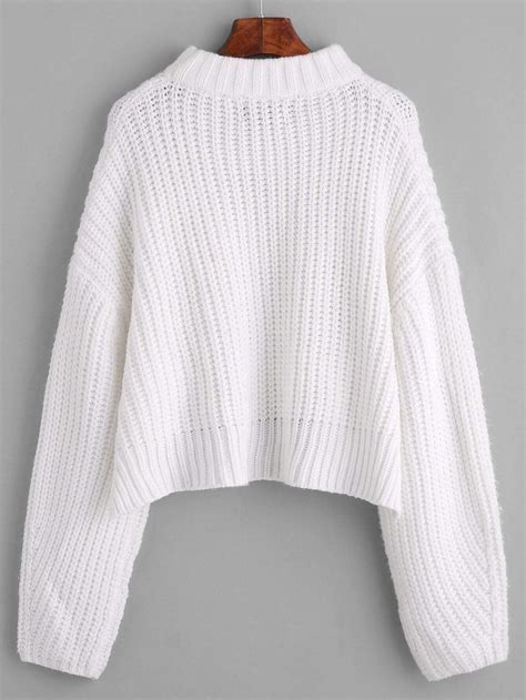 White Drop Shoulder Lantern Sleeve Crop Sweaterfor Women Romwe