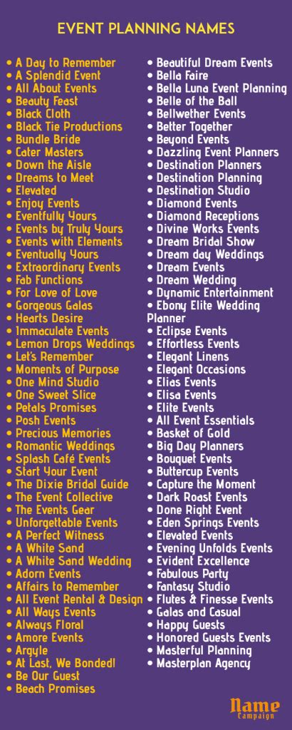 400 Snappy Event Planning Business Names Ideas