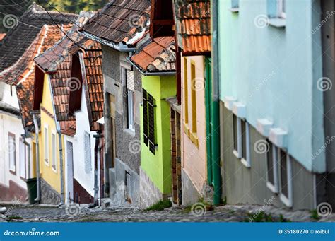 Narrow Street View With Colorful Houses Stock Photo Image Of Place