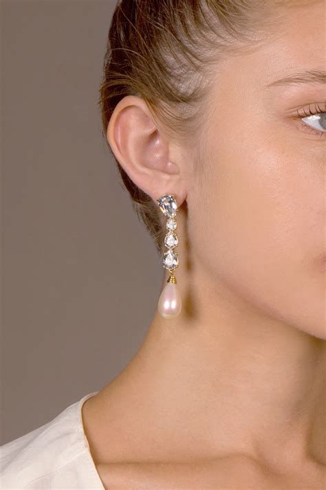 Christian Dior Vintage Rhinestone Embellished Faux Pearl Drop Earrings