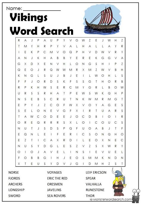 Vikings Word Search Monster Word Search