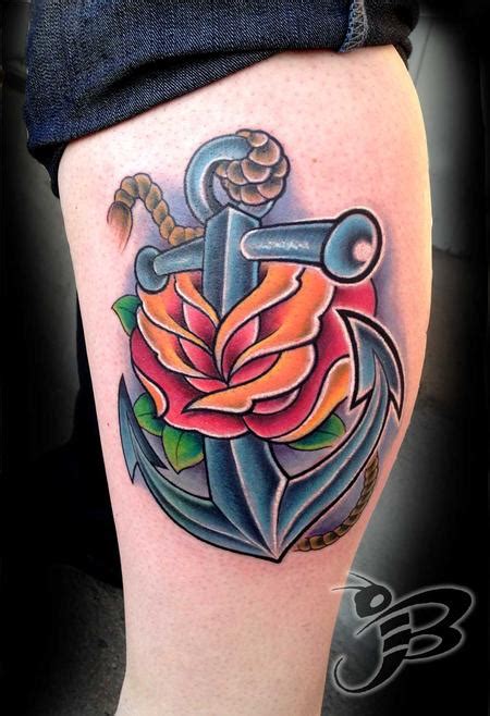 It's a stunning tattoo design that looks great on the collarbone. Full color Anchor and Rose tattoo by Jay Blackburn : Tattoos