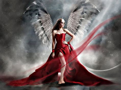 ANGEL IN RED Red Wings Gown Beautiful Women Angels Women Fantasy