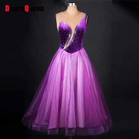 Buy 2017 Women Standard Ballroom Dance Dress Purple Organza Skirt Sex Stage