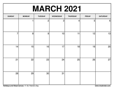 2021 Calendar Printable With Holidays And Observances