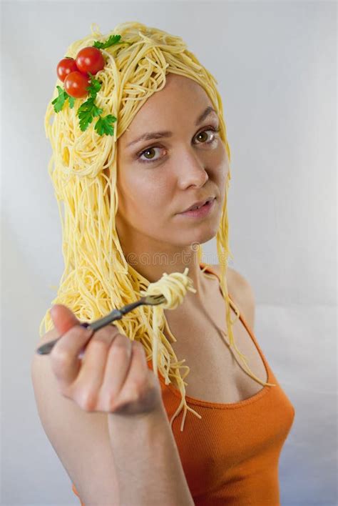 Woman In Love With Pasta Stock Image Image Of Blonde