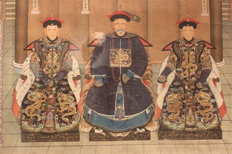 Fine Pair Of Chinese Ancestor Portraits Painted On Silk Paintings And Mirrors