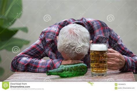 Old Drunk Man Sleeping At Table Stock Photo Image Of Hangover