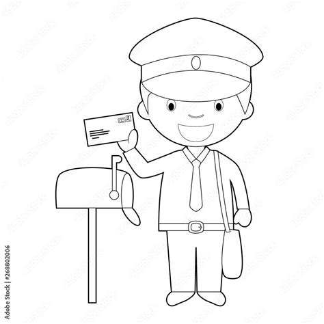 Easy Coloring Cartoon Vector Illustration Of A Postman Stock Vector