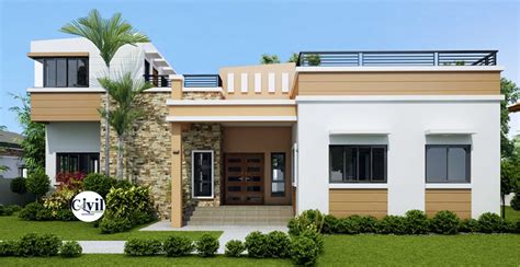 Single Story Roof Deck House Design With Plan Detail Engineering