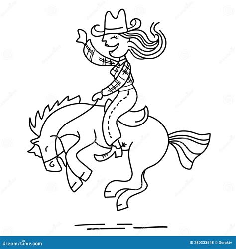 Cowgirl With Horse Silhouette Cartoon Vector 107096429