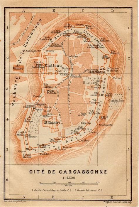 1914 Cité De Carcassonne France Antique Map Vintage Etsy