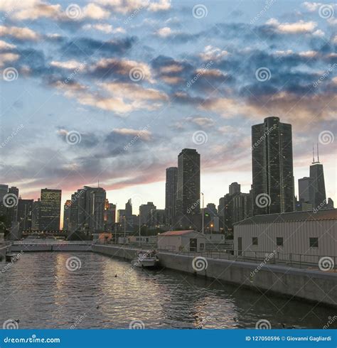 Chicago Sunset Skyline In Summer Stock Photo Image Of Architecture